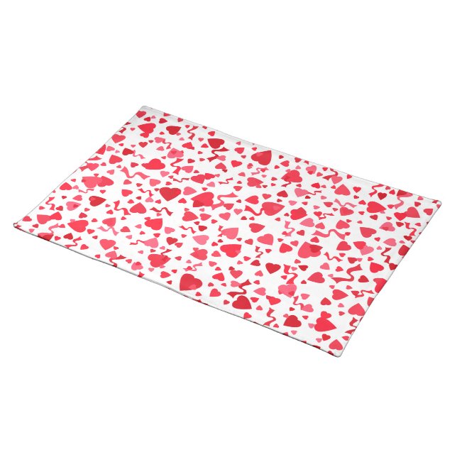 Fun Red Confetti Hearts  Cloth Placemat (On Table)