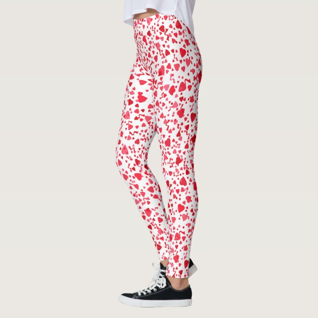 Fun Red Confetti Hearts Pattern Leggings (Left)