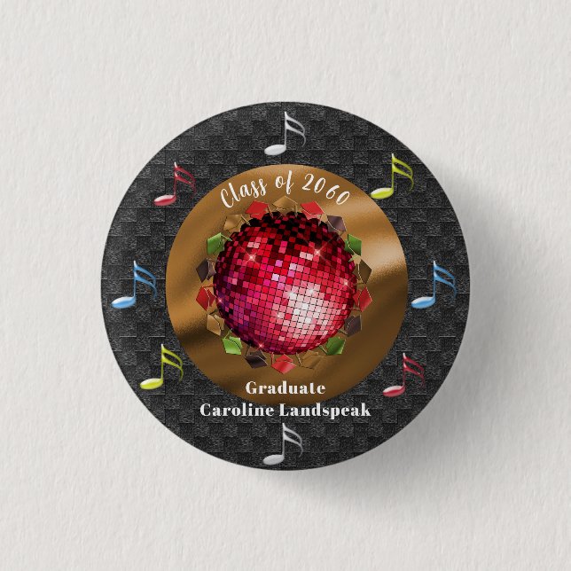 Fun Red Disco Ball Graduation Fun Button (Front)