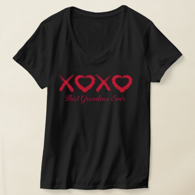 Fun red distressed XOXO love kisses Best Grandma T-Shirt (Laydown)