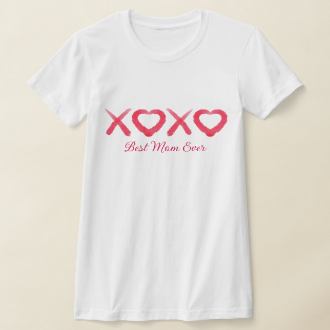 Fun red distressed XOXO love kisses Best Mom Ever T-Shirt (Laydown)