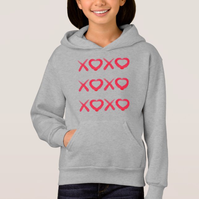Fun red distressed XOXO love kisses Hoodie (Front)