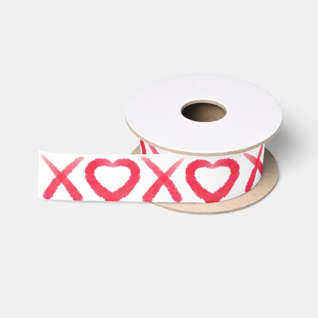 Fun red distressed XOXO love kisses Satin Ribbon (Spool)
