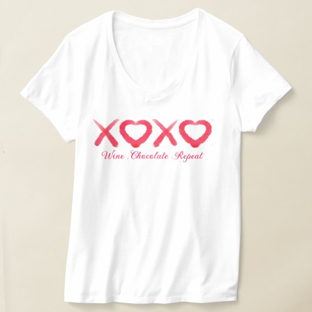 Fun red distressed XOXO love kisses wine chocolate T-Shirt (Laydown)