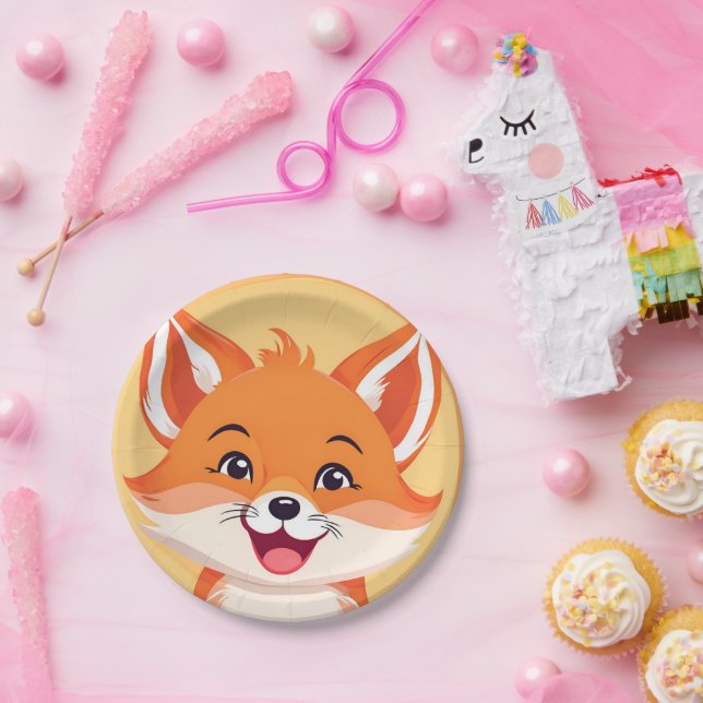 Fun red Fox Face safari Wild jungle Birthday Party Paper Plates (Party)