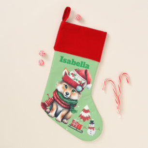 Fun red fox Santa animal snowman Sled Xmas tree Christmas Stocking