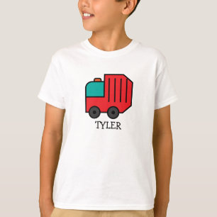 Fun Red Garbage Recycle Truck with Kids Name T-Shirt