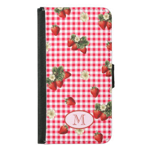 Fun Red Gingham Strawberries Custom Monogram Samsung Galaxy S5 Wallet Case