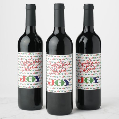 Fun Red Green Blue Joy Wordart Pattern Wine Label