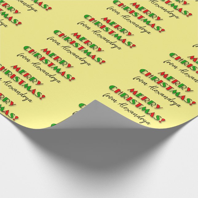 Fun Red & Green "MERRY CHRISTMAS!", Custom Name Wrapping Paper (Corner)