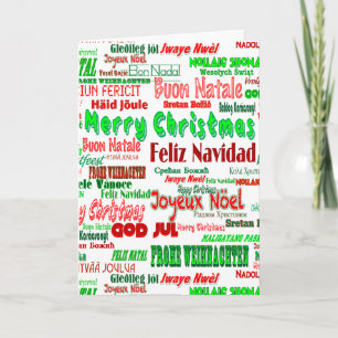 Fun Red Green Merry Christmas in Many Languages Holiday Card