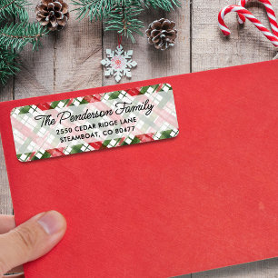 Fun Red Green Plaid Christmas Script Custom Label