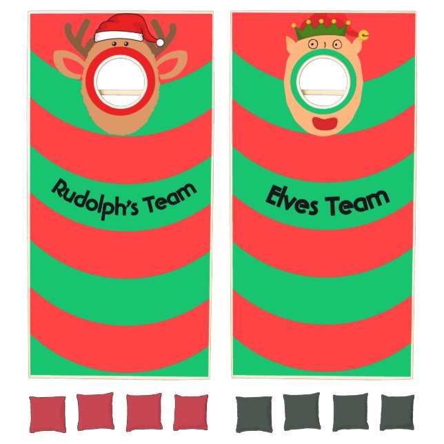 Fun Red & Green Rudolf & Elf Christmas  Cornhole Set (Set)