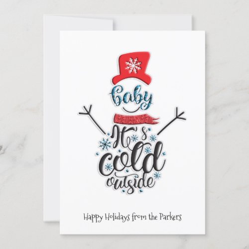 Fun Red Hat Snowman Baby It Cold Outside Whimsical Holiday Card