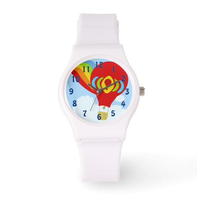 Fun Red Hot Air Balloon Cartoon Design Watch (Front)