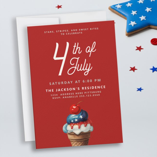 Fun Red Ice Cream 4th Of July Independence Day Bbq Invitation (Creator Uploaded)