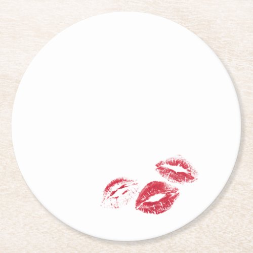 FUN Red Lipstick Prints Napkins Round Paper Coaster