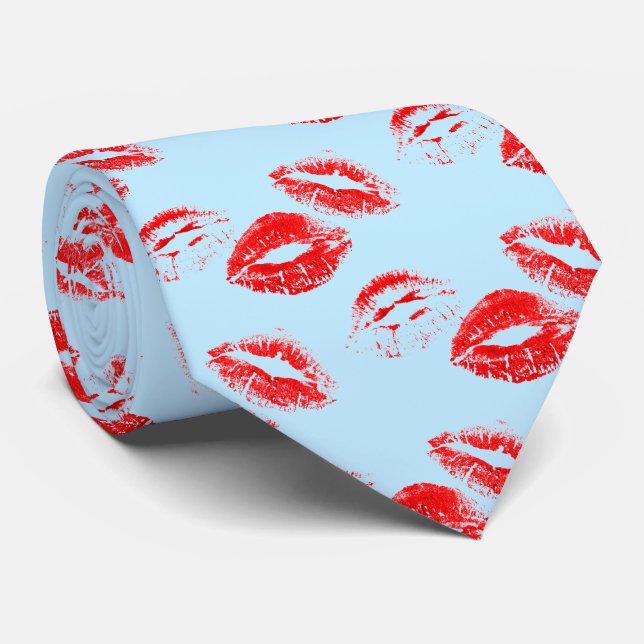 FUN! Red Lipstick Prints Neck Tie (Rolled)