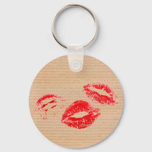 FUN Red Lipstick Prints on Cardboard Box Keychain