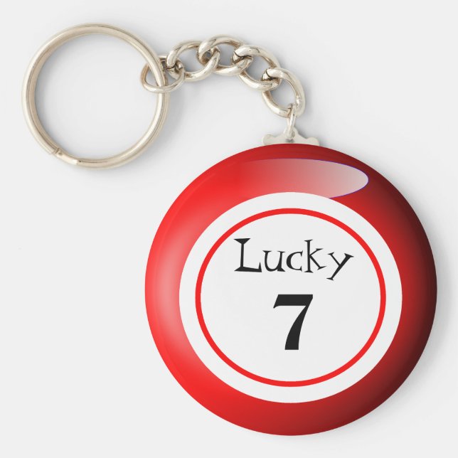 Fun Red Lucky Number Bingo Ball Theme Keychain (Front)