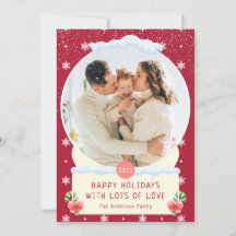 Fun Red Merry Christmas Snow Globe Photo Card