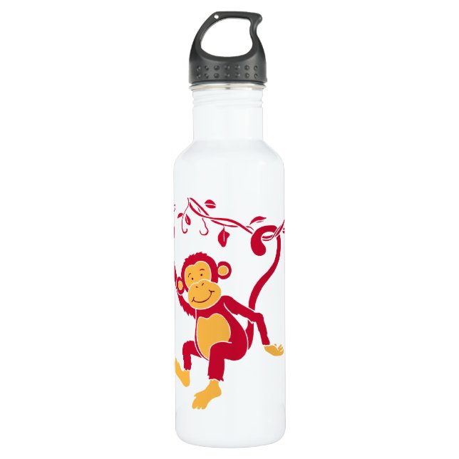 Fun red monkey kids personalized stainless steel water bottle (Front)