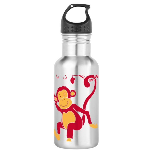 Fun red monkey kids personalized stainless steel water bottle (Front)