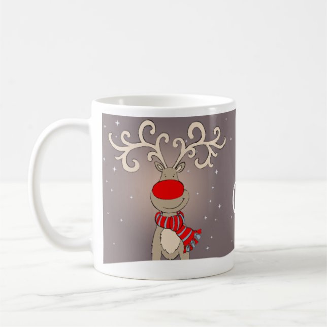 Fun red-nosed reindeer Happy Christmas mug (Left)