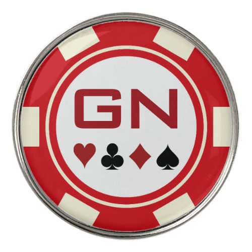 Fun Red Off White Casino Poker Chip Monogram Golf Ball Marker