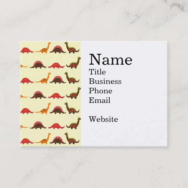 Fun Red Orange and Green Dinosaur Pattern Business Card (Front)
