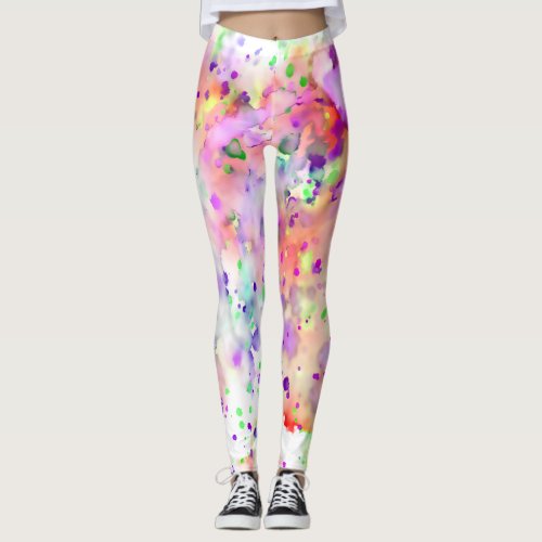 Fun Red Orange Purple  Green Paint Splatter Leggings