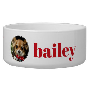 Fun Red Paw Prints Personalized Dog Photo Bowl
