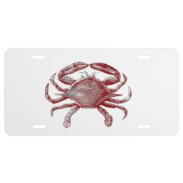 Fun Red Pencil Sketch Crab with Coastal Party Vibe License Plate (Front)