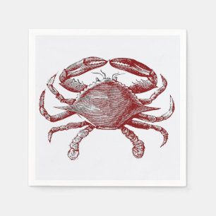 Fun Red Pencil Sketch Crab with Coastal Party Vibe Napkins