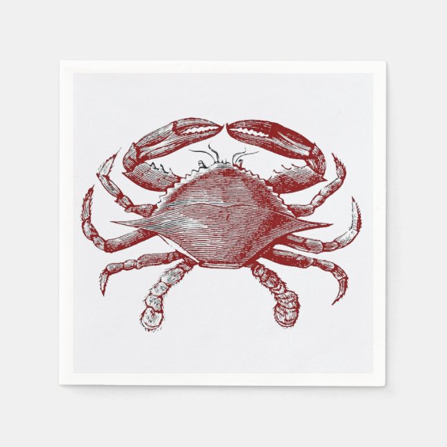 Fun Red Pencil Sketch Crab with Coastal Party Vibe Napkins (Front)