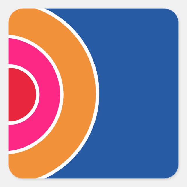 Fun Red Pink Orange Deep Blue Concentric Art Square Sticker (Front)