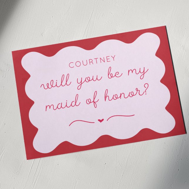Fun Red & Pink Personalized Maid of Honor Proposal Note Card (Creator Uploaded)