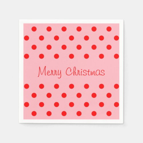 Fun Red Pink Polka Dot Pattern Merry Christmas Paper Napkins