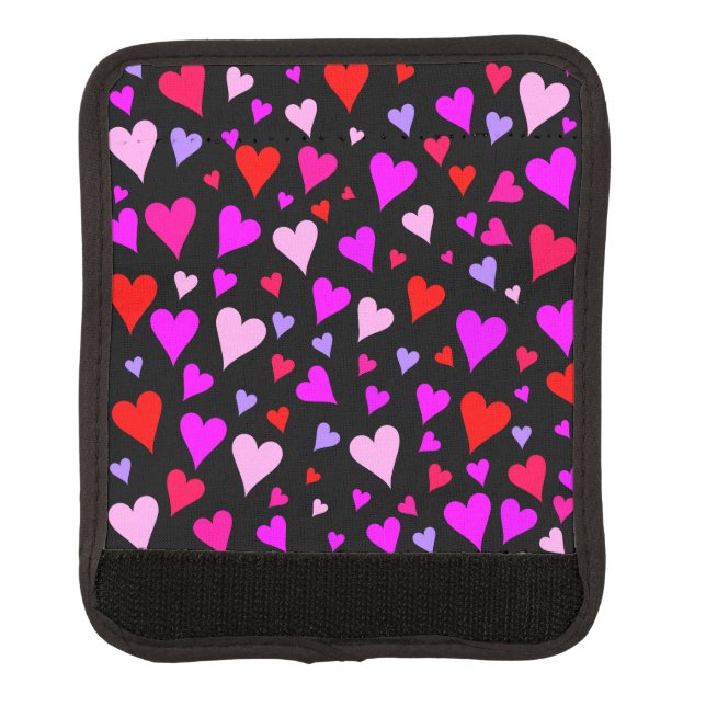 Fun Red, Pink, Purple & Magenta Hearts Pattern Luggage Handle Wrap (Front)