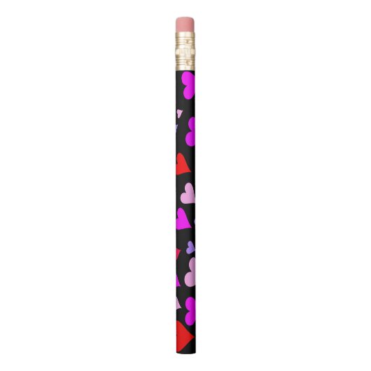 Fun Red, Pink, Purple & Magenta Hearts Pattern Pencil (Vertical)