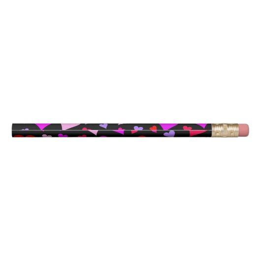 Fun Red, Pink, Purple & Magenta Hearts Pattern Pencil (Back)
