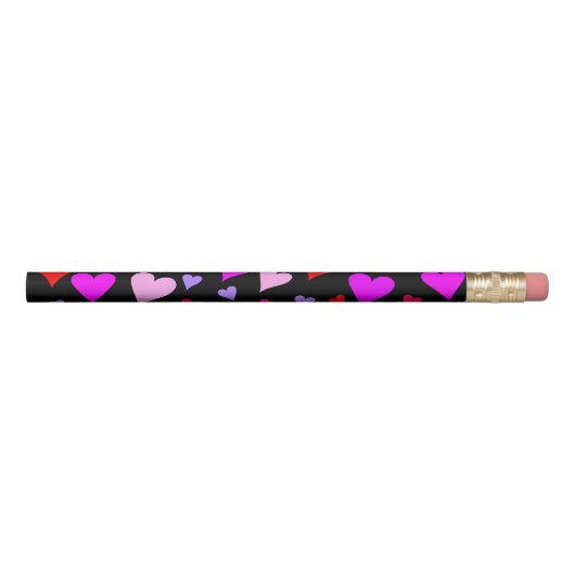 Fun Red, Pink, Purple & Magenta Hearts Pattern Pencil (Rotated 90)