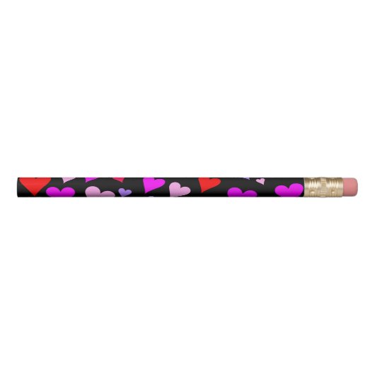 Fun Red, Pink, Purple & Magenta Hearts Pattern Pencil (Front)
