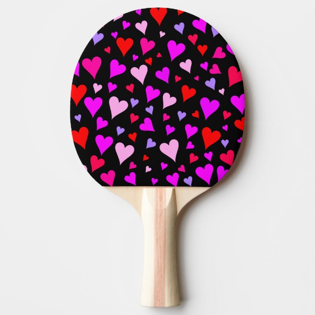 Fun Red, Pink, Purple & Magenta Hearts Pattern Ping-Pong Paddle (Front)