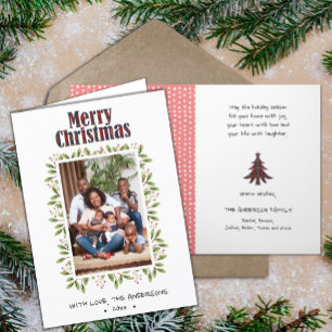 Fun Red Plaid Script Red Berry Merry Christmas Holiday Card