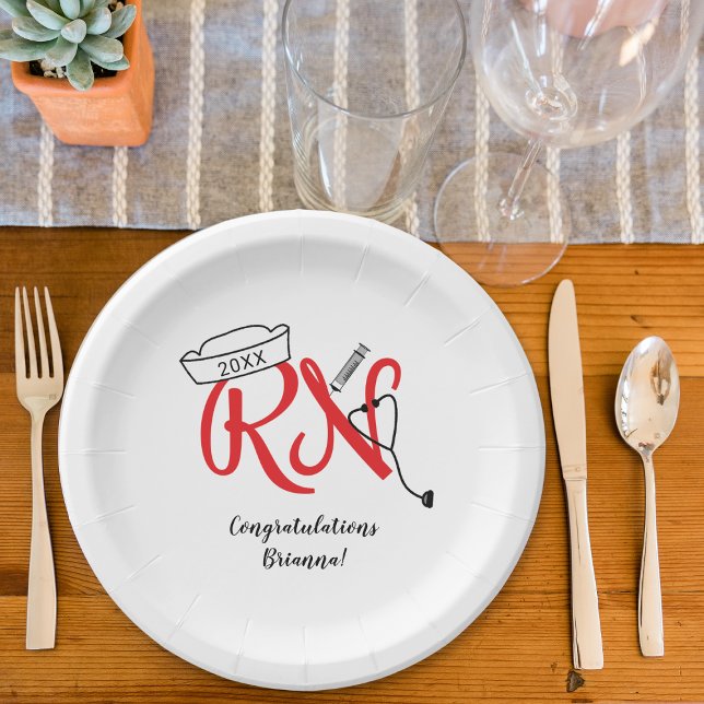 Fun red RN graduation party decor Paper Plates (Creator Uploaded)
