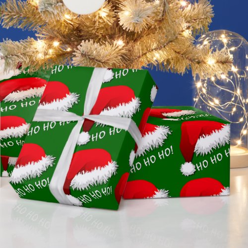 Fun Red Santa Claus Hat HOHOHO Wrapping Paper
