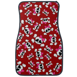 Fun red skulls and bows car mat