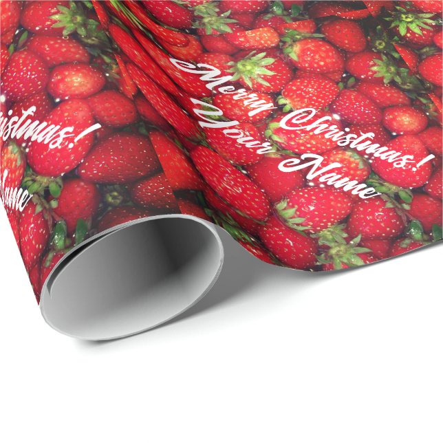 Fun red strawberry custom Christmas wrapping paper (Roll Corner)