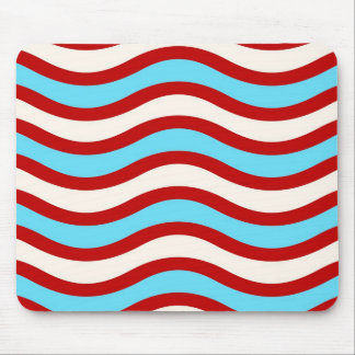 Fun Red Teal Turquoise White Wavy Lines Stripes Mouse Pad